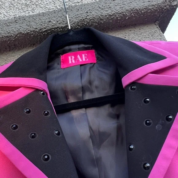 Upcycled Vintage Pink Black Colorblock Blazer